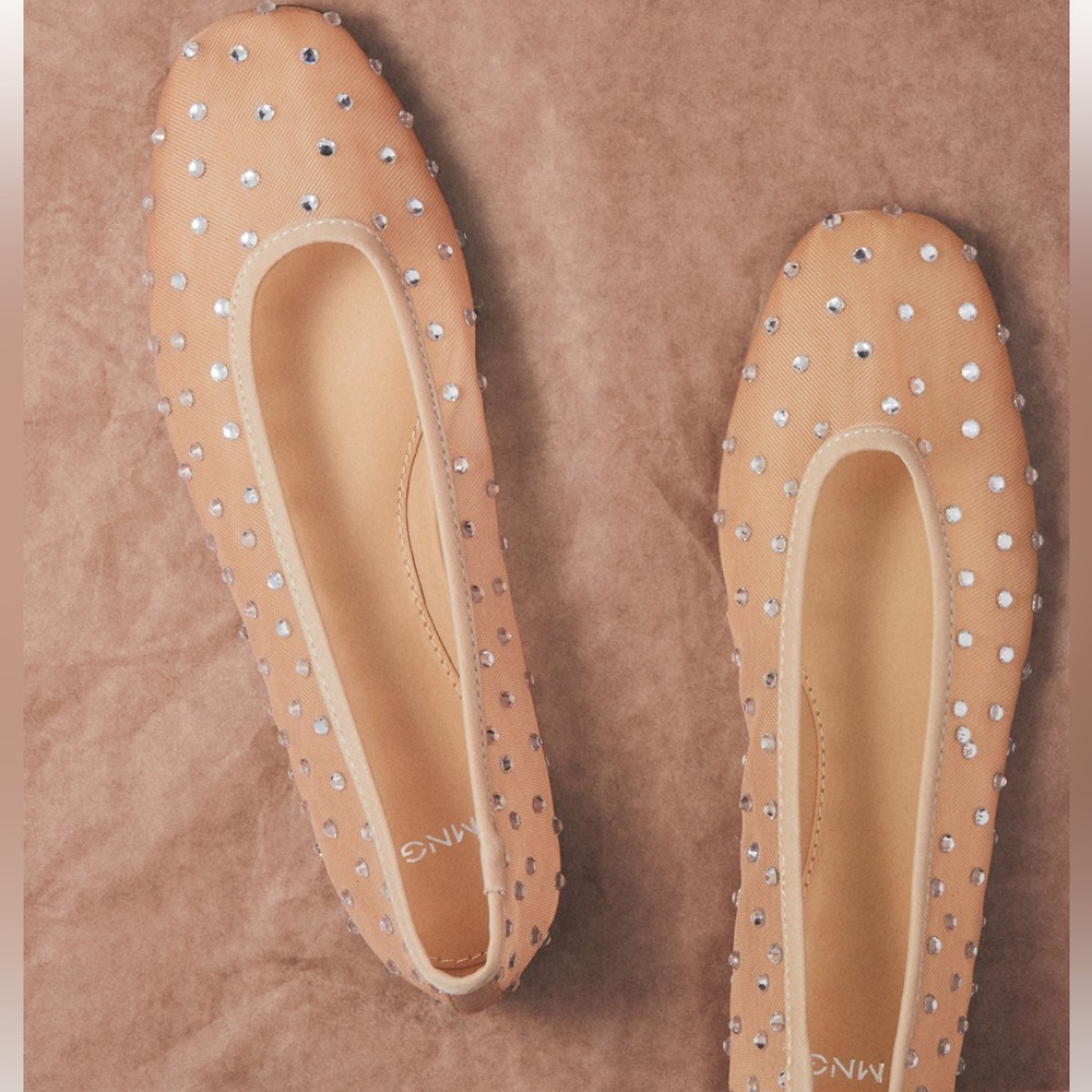 Mango Beige Embellished Flats